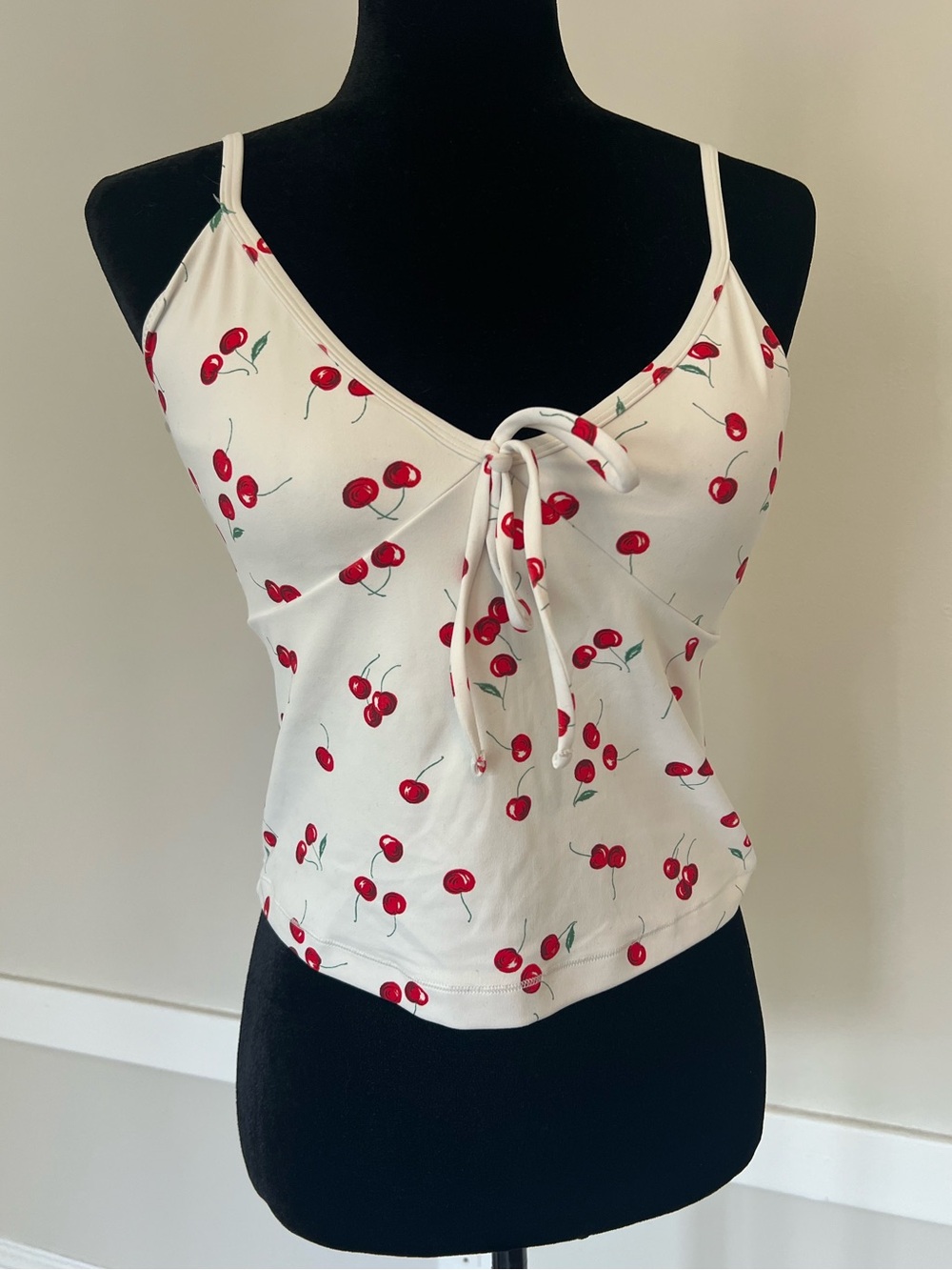 Abercrombie and Fitch YPB Womens White Cherry Tie-Front Sleep Cami Tank Top Sz M